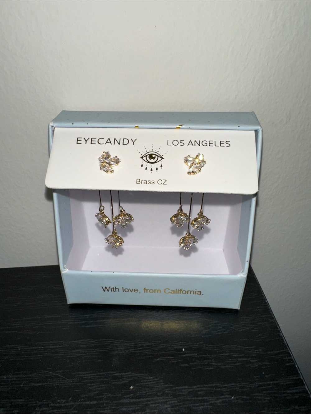 eye candy Gold Crystal Dangle and Stud Earring Set